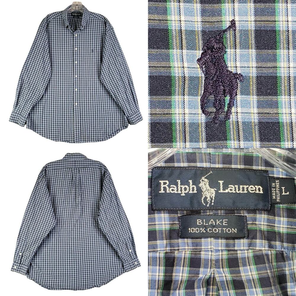 Polo Ralph Lauren Shirt Oxford Mens Size Large Blue Green Plaid Button Down LS